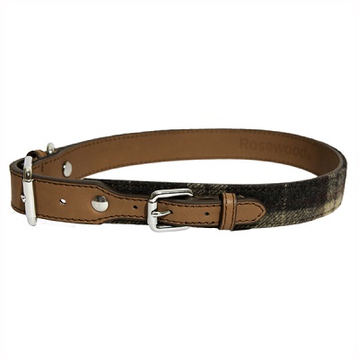 Tweed Check Leather Collar 12-16″ x 3/4″