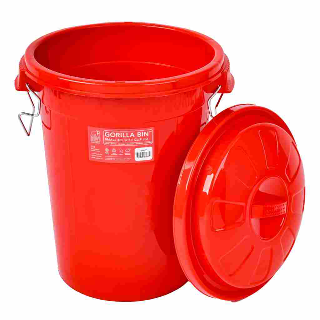 Red Gorilla Bin with Clip Lid Red 30 L