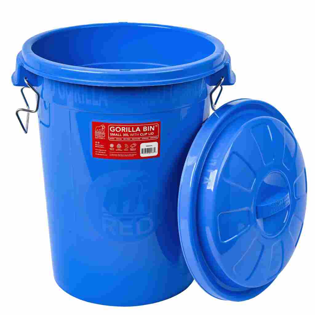 Red Gorilla Bin with Clip Lid Blue 30 L