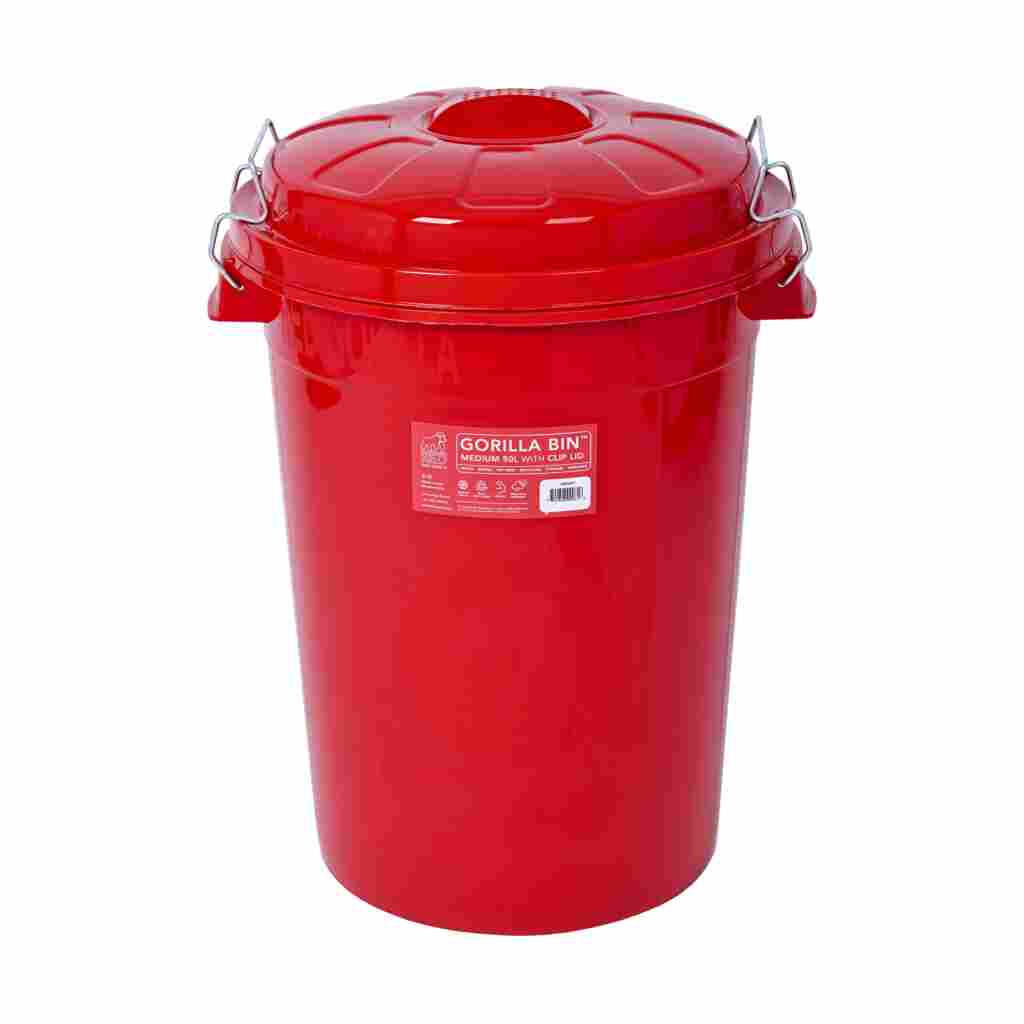 Red Gorilla Bin with Clip Lid Red 50 L