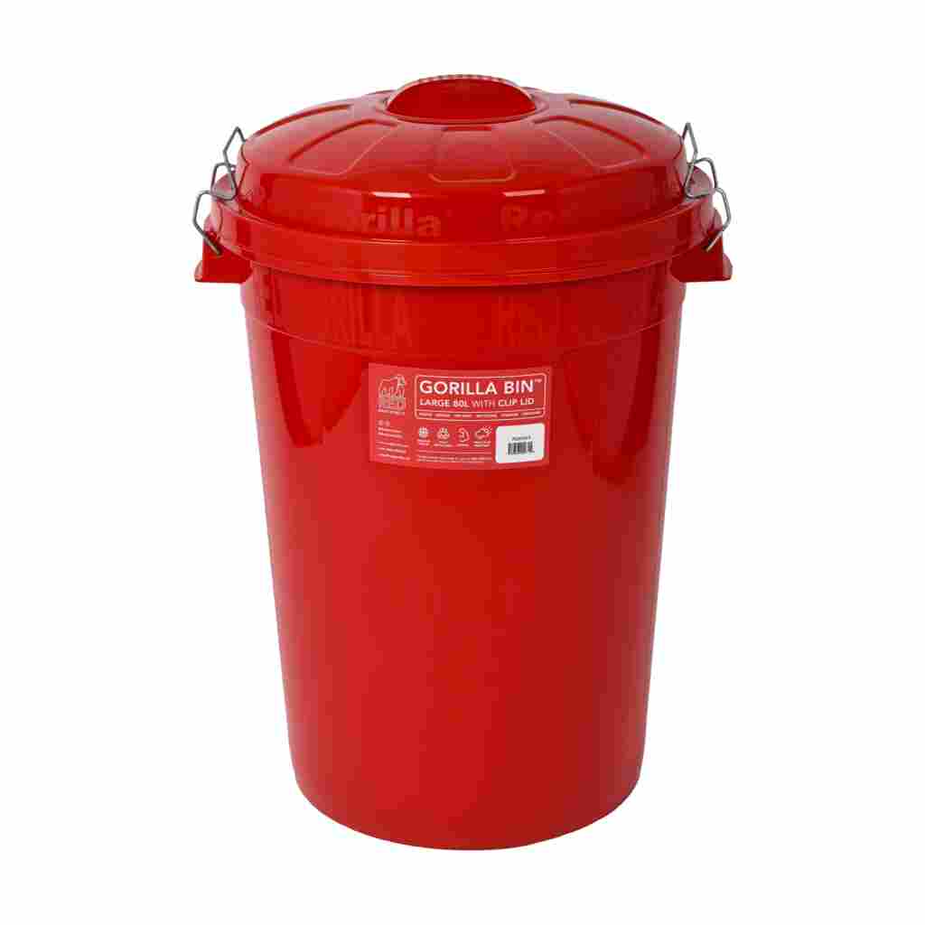 Red Gorilla Bin with Clip Lid Red 80 L