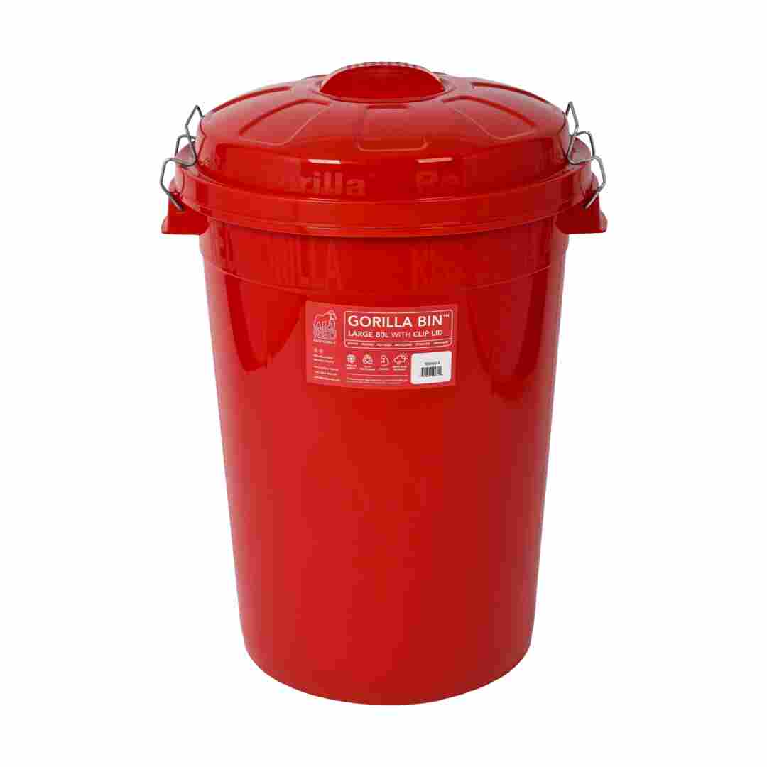 Red Gorilla Bin with Clip Lid Red 80 L