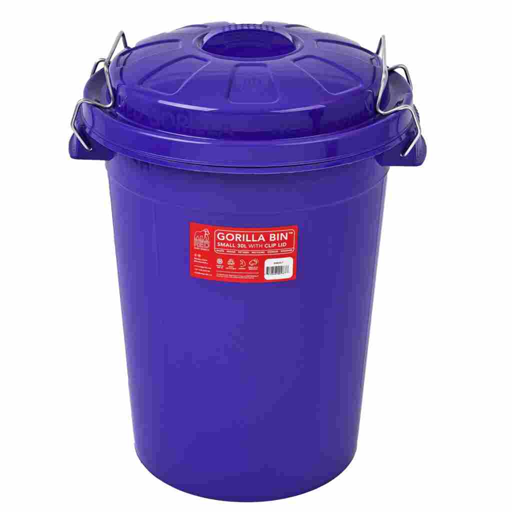 Red Gorilla Bin with Clip Lid Prpl 30 L