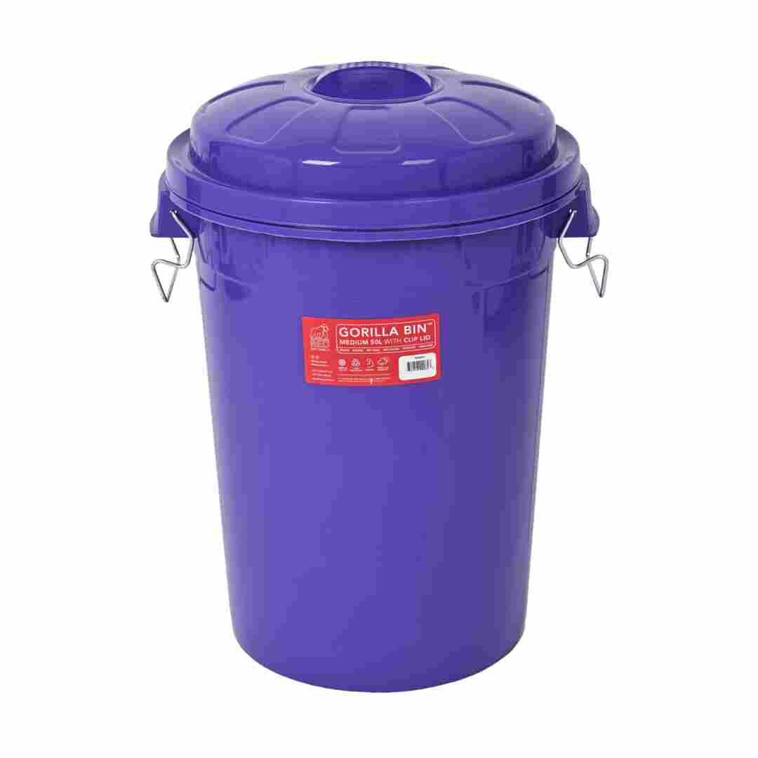 Red Gorilla Bin with Clip Lid Prpl 50 L